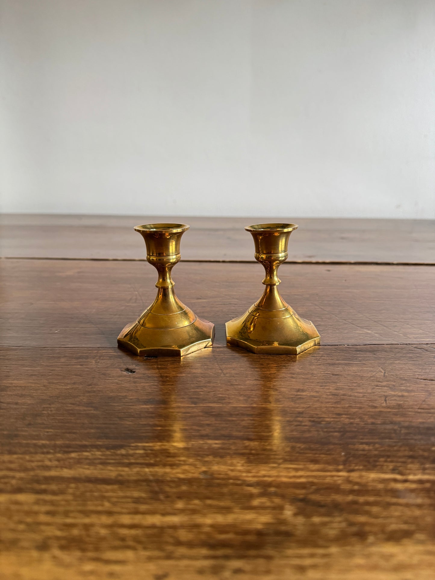 Vintage Pair of Shiny Brass Candlestick Holders