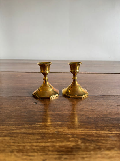 Vintage Pair of Shiny Brass Candlestick Holders
