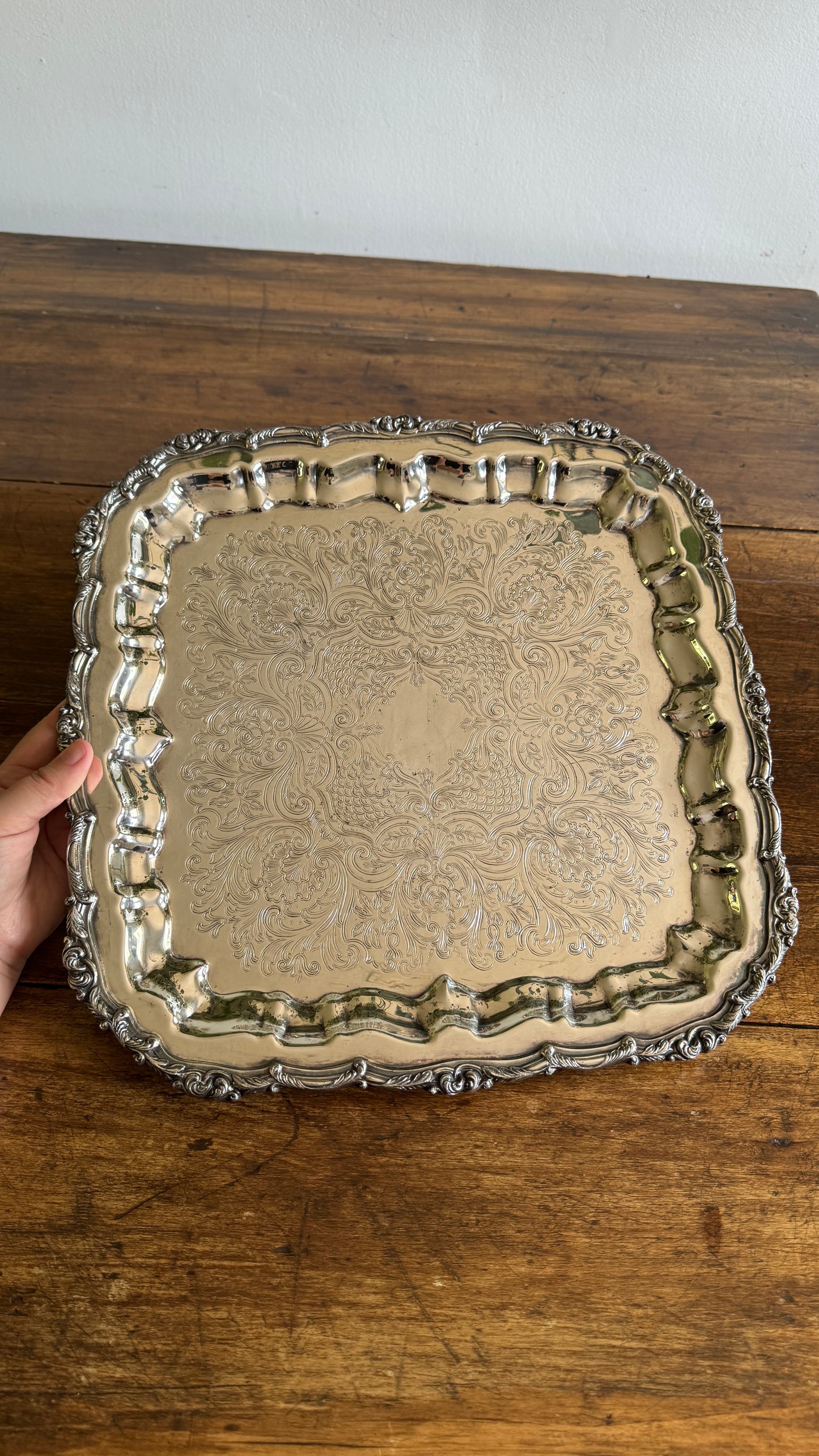 Large Square Silver Plated over Copper Serving Tray Old English Reproductions- Made in Canada