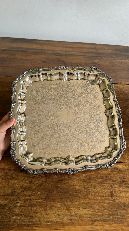 Large Square Silver Plated over Copper Serving Tray Old English Reproductions- Made in Canada