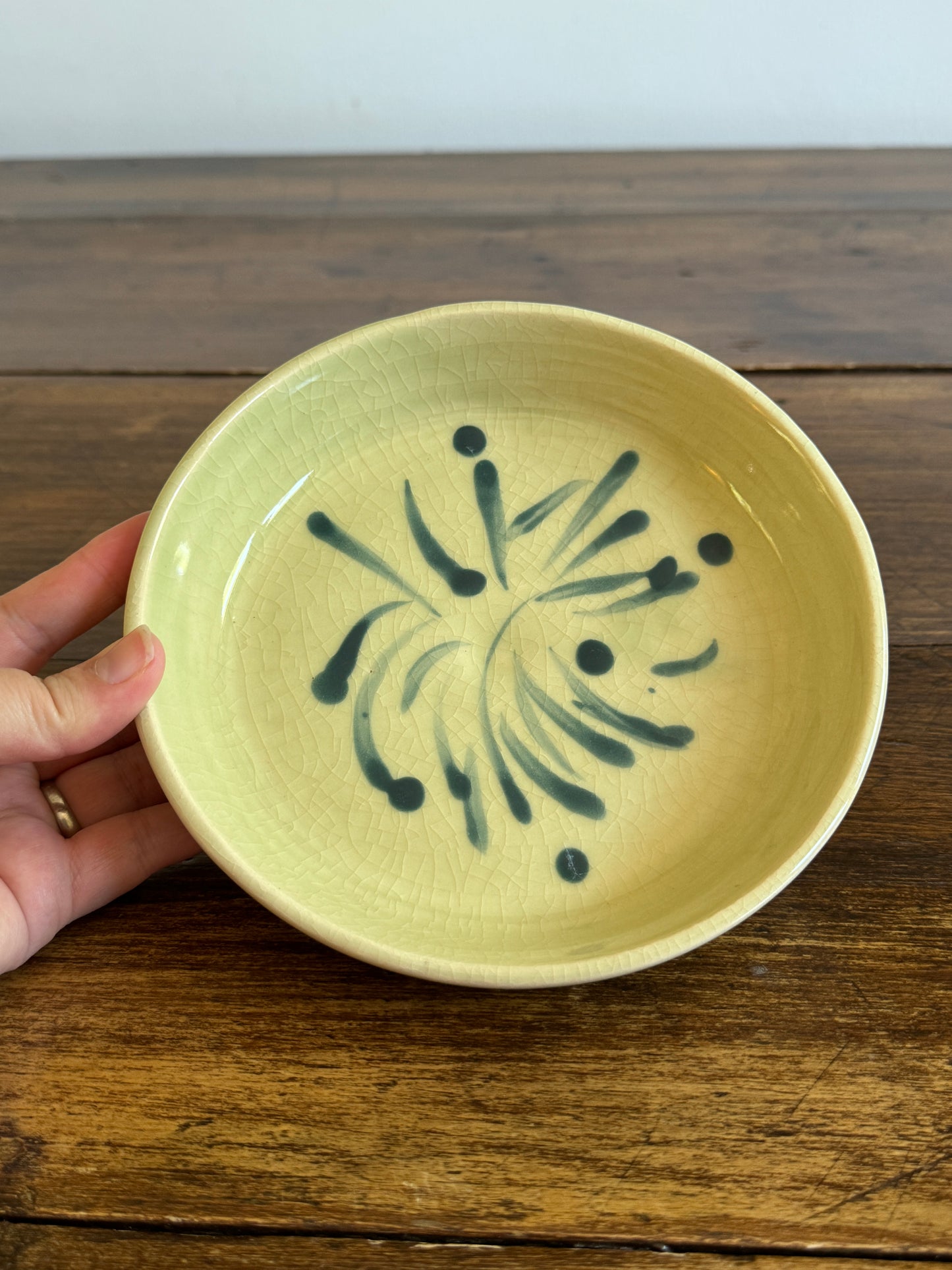 Green and Blue Firework Print Shallow Pottery Bowl