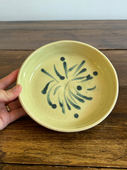 Green and Blue Firework Print Shallow Pottery Bowl