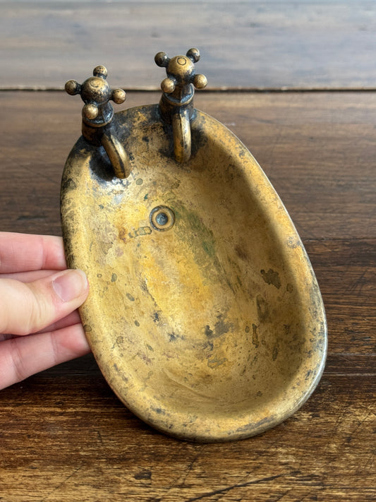 Vintage Brass Tub Shaped Soap Dish with Lovely Worn Patina