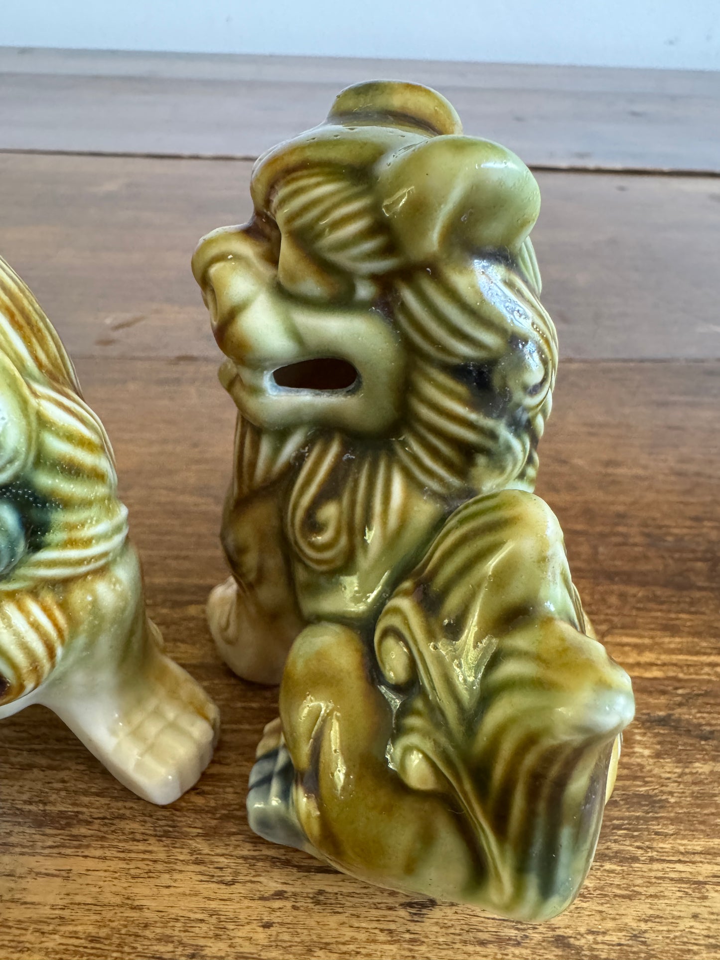 Vintage Foo Dogs Pottery Figurines - Open and Closed Mouths