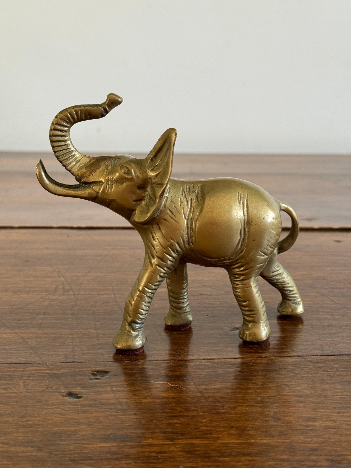 Vintage Brass Standing Lucky Elephant with Tusks
