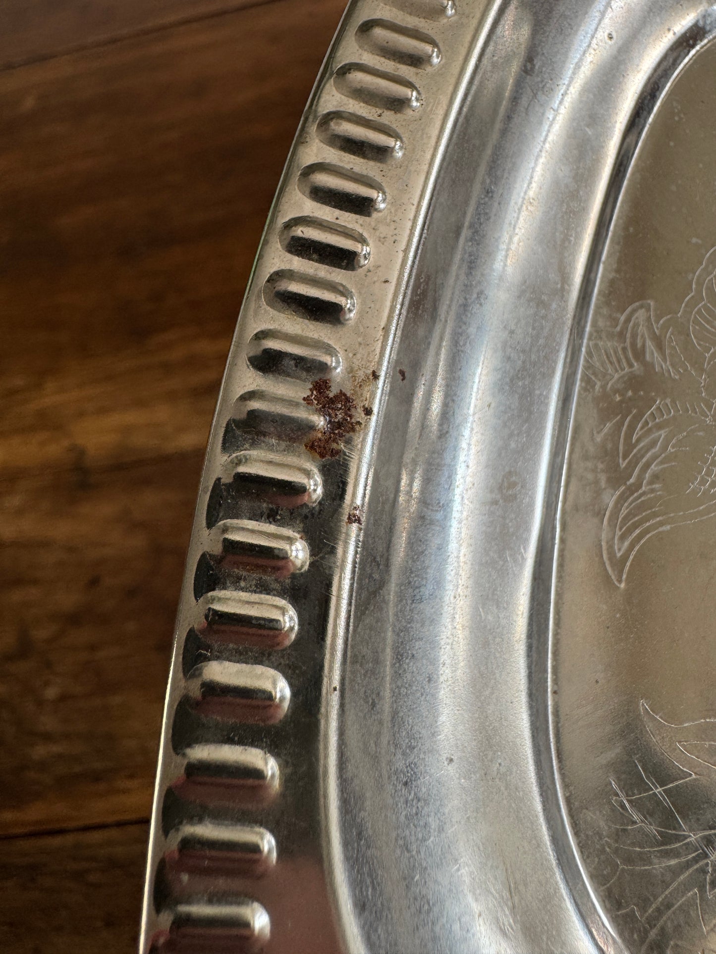 Vintage Silver Tone Large Oval Tray with Scalloped Edge Detailing