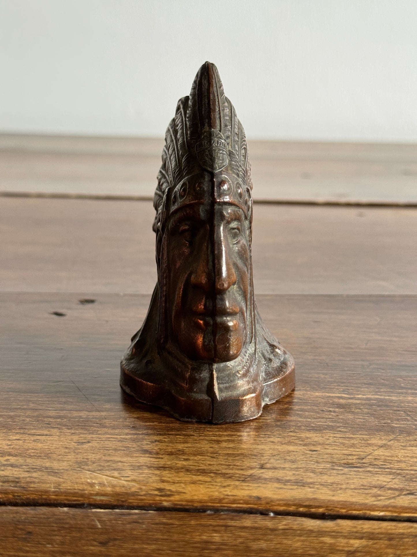 Vintage Chief Coin Bank with Niagara Falls Badge on Forehead