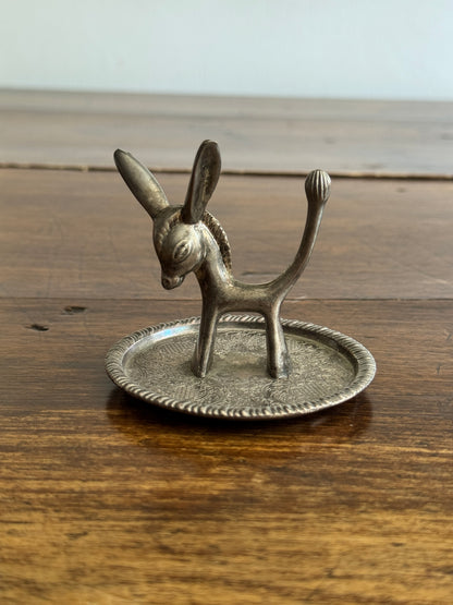 Vintage Donkey Silverplated Ring Holder with Etched Bottom Tray