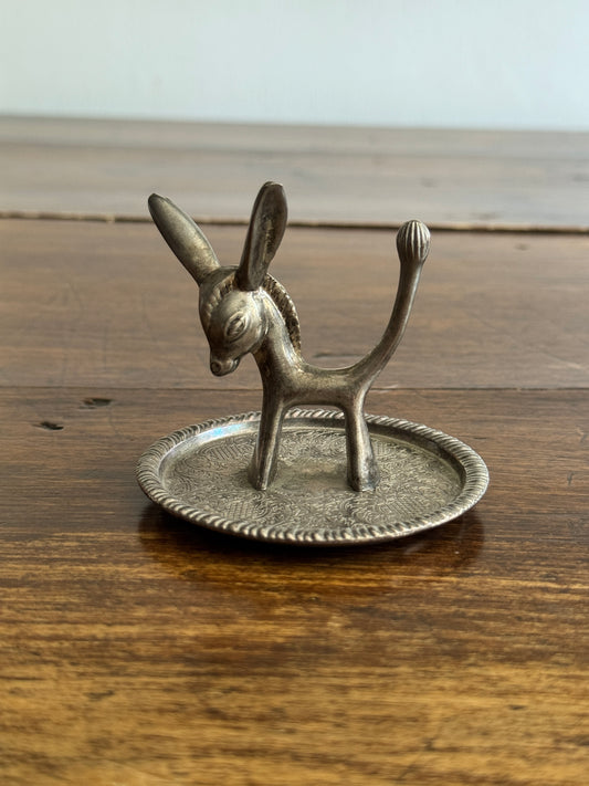 Vintage Donkey Silverplated Ring Holder with Etched Bottom Tray