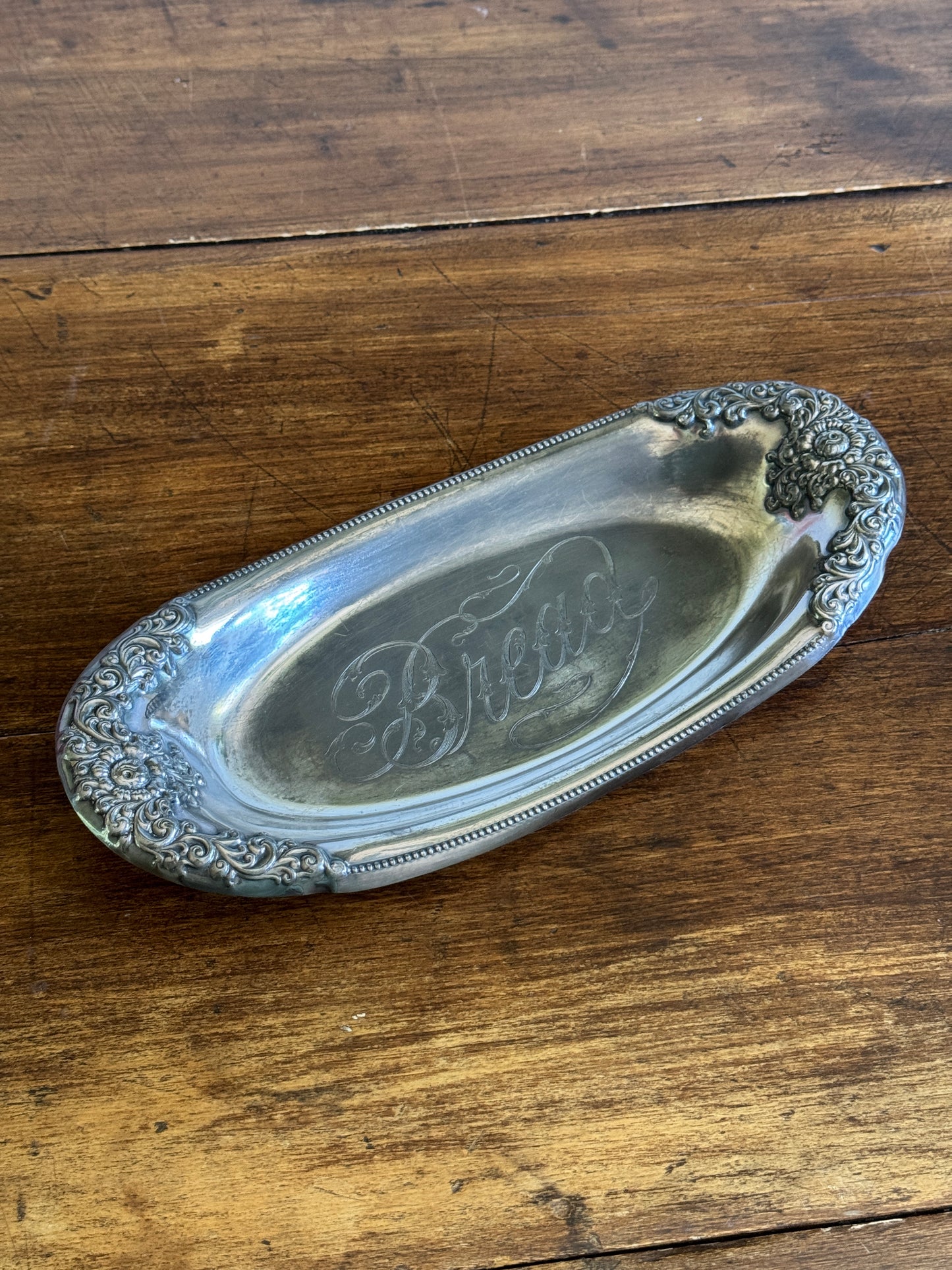 Vintage Silver Plated Bread Dish with Lovely BREAD Word Engraving
