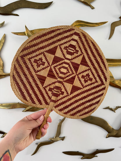 Vintage Natural Woven Hand Fan or Wall Decor - Handheld Boho Fan