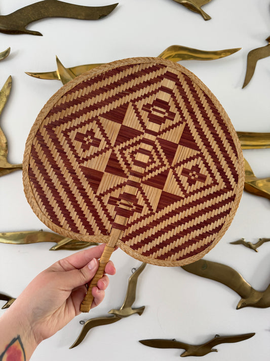 Vintage Natural Woven Hand Fan or Wall Decor - Handheld Boho Fan