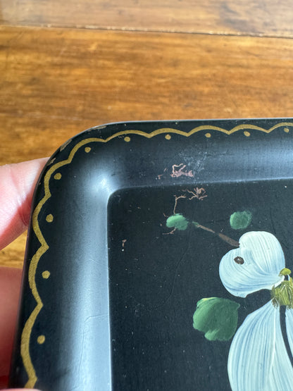 Set of Four Vintage Tole Painted Flower Trays