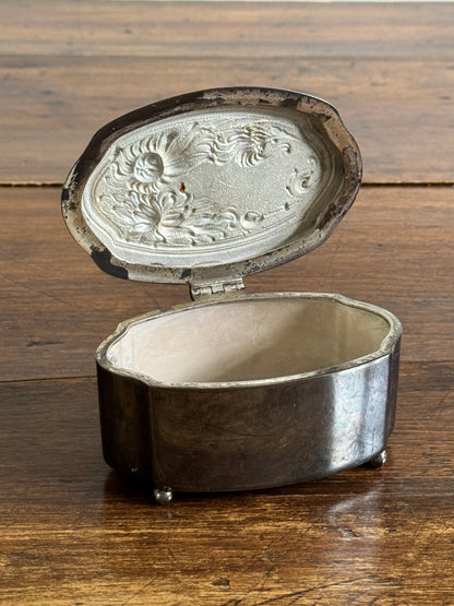 Vintage Art Nouveau DS. Co Pewter Silver-Tone Trinket Box with Floral Hinged Lid