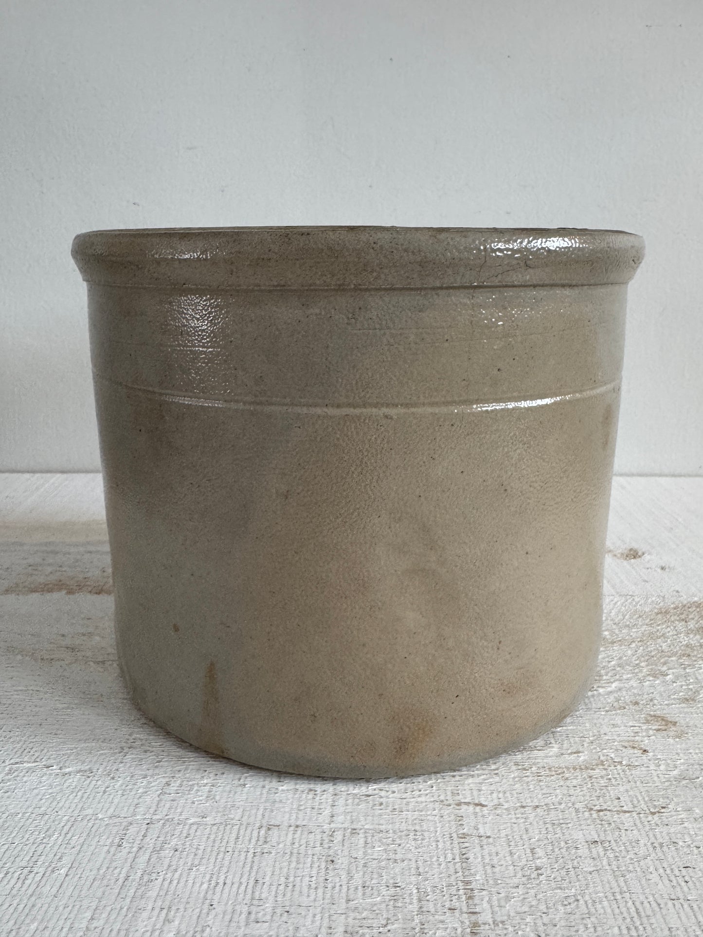 Vintage Grey/Tan Pottery Crock with Large Opening