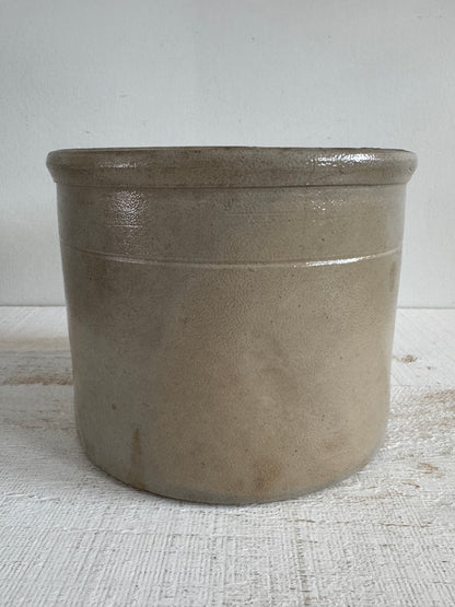 Vintage Grey/Tan Pottery Crock with Large Opening