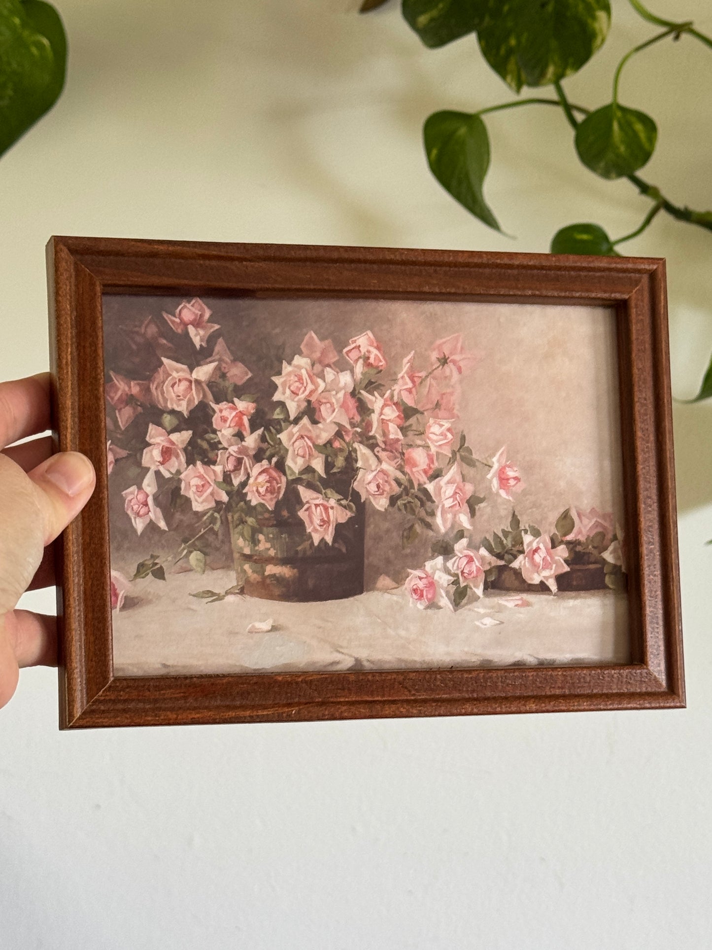 Plain Wood and Pink Flower Still Life Art Print