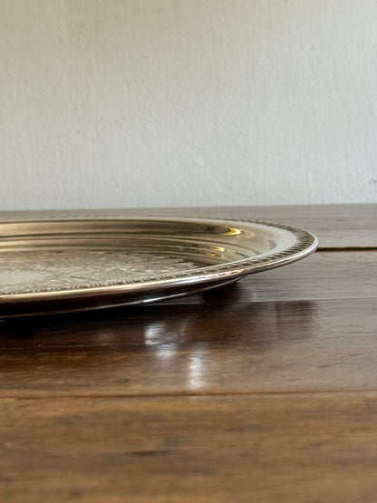 Large Vintage Viking Plate Silver E.P. on Copper Round Tray with Etched Detailing