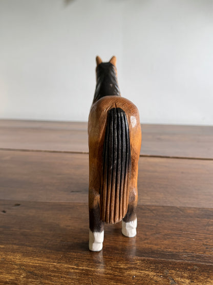 Vintage Carved Wood Horse Figurine - Made in China