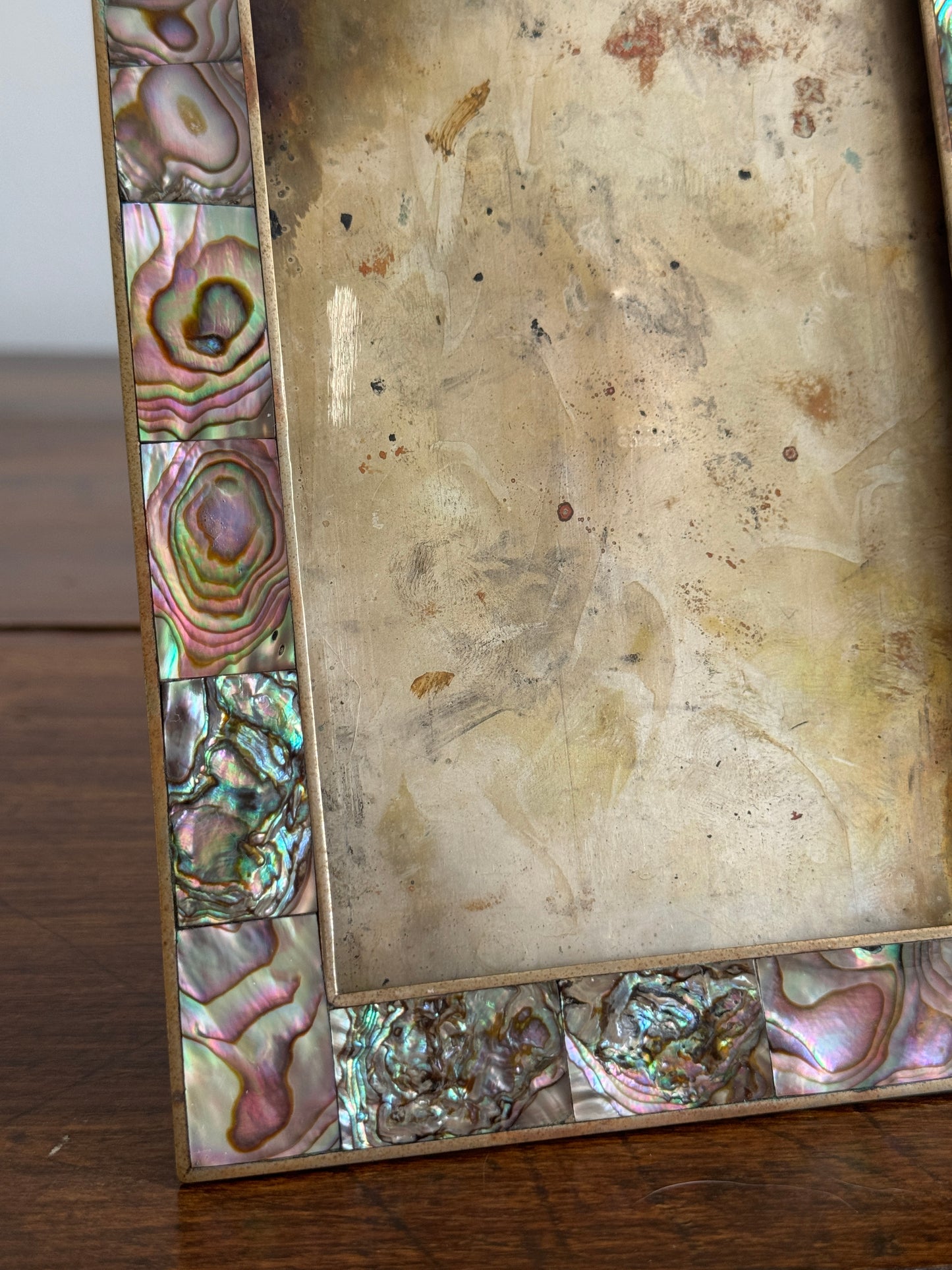 Vintage Abalone Shell In Lay Frame with Silver Tone Metal - Made in Mexico