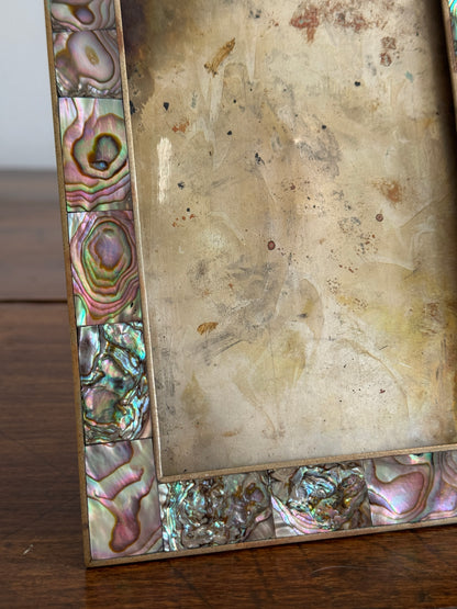 Vintage Abalone Shell In Lay Frame with Silver Tone Metal - Made in Mexico