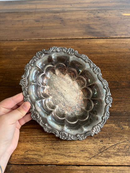 Silver Plated Scalloped Bowl with Lovely Worn Patina