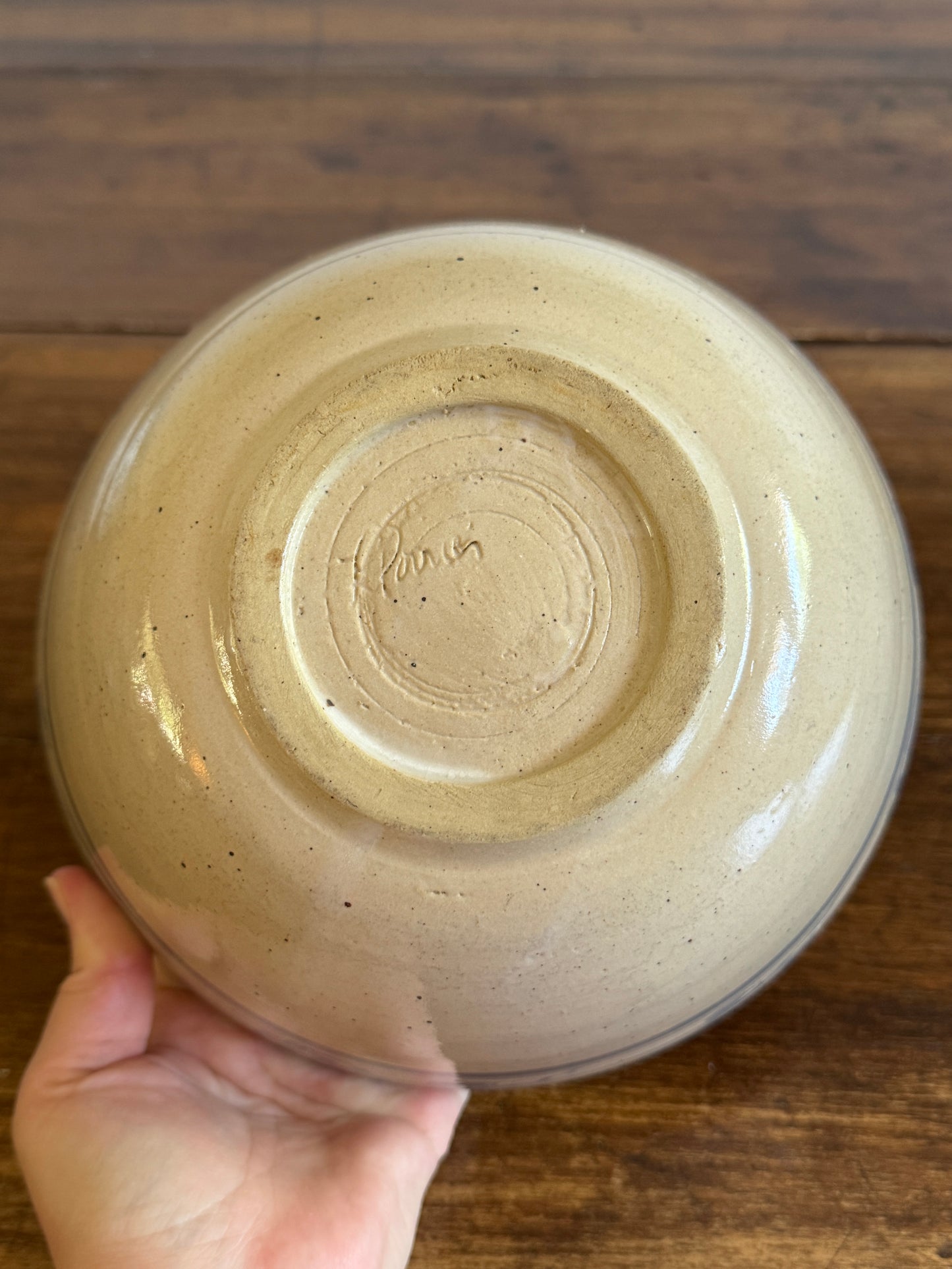 Blue and Cream Pottery Mixing Bowl with Lovely Flower Detailing