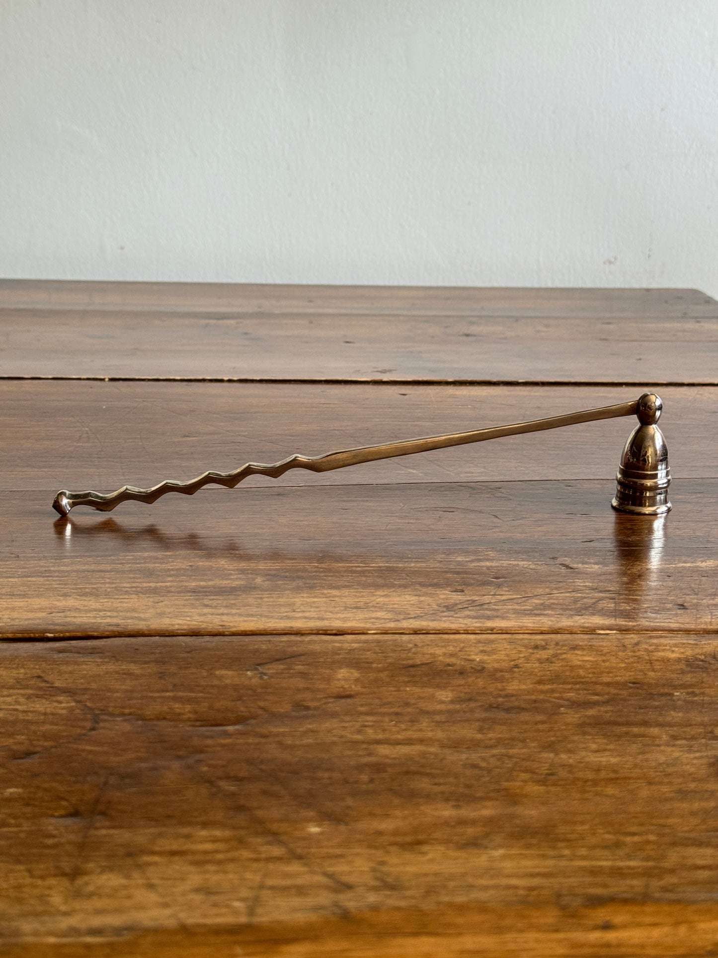 Vintage Silver Plated Candle Snuffer with Adjustable Cup and Wavy Handle Design