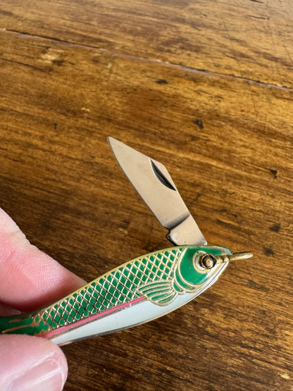 Vintage Fish Shaped Bottle Opener and Foil Pocket Knife Shaped Like Fish