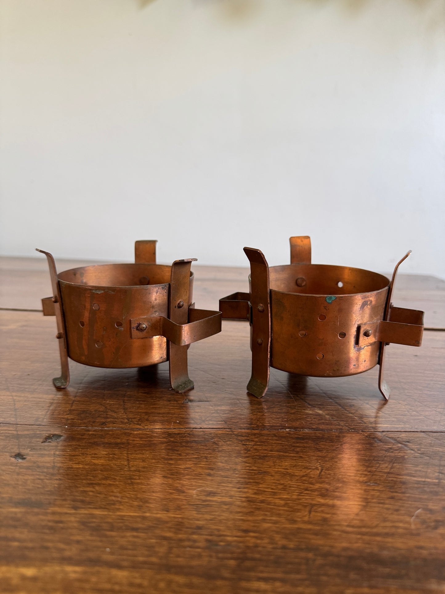 Two Copper Warming Holders - Two Copper Reclaimed Candle Holders