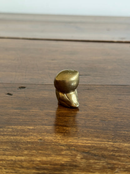 Vintage Brass Miniature Owl Figurine with Flower Eyes