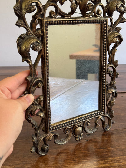 Heavy Cast Metal Ornate Mirror with Foxing