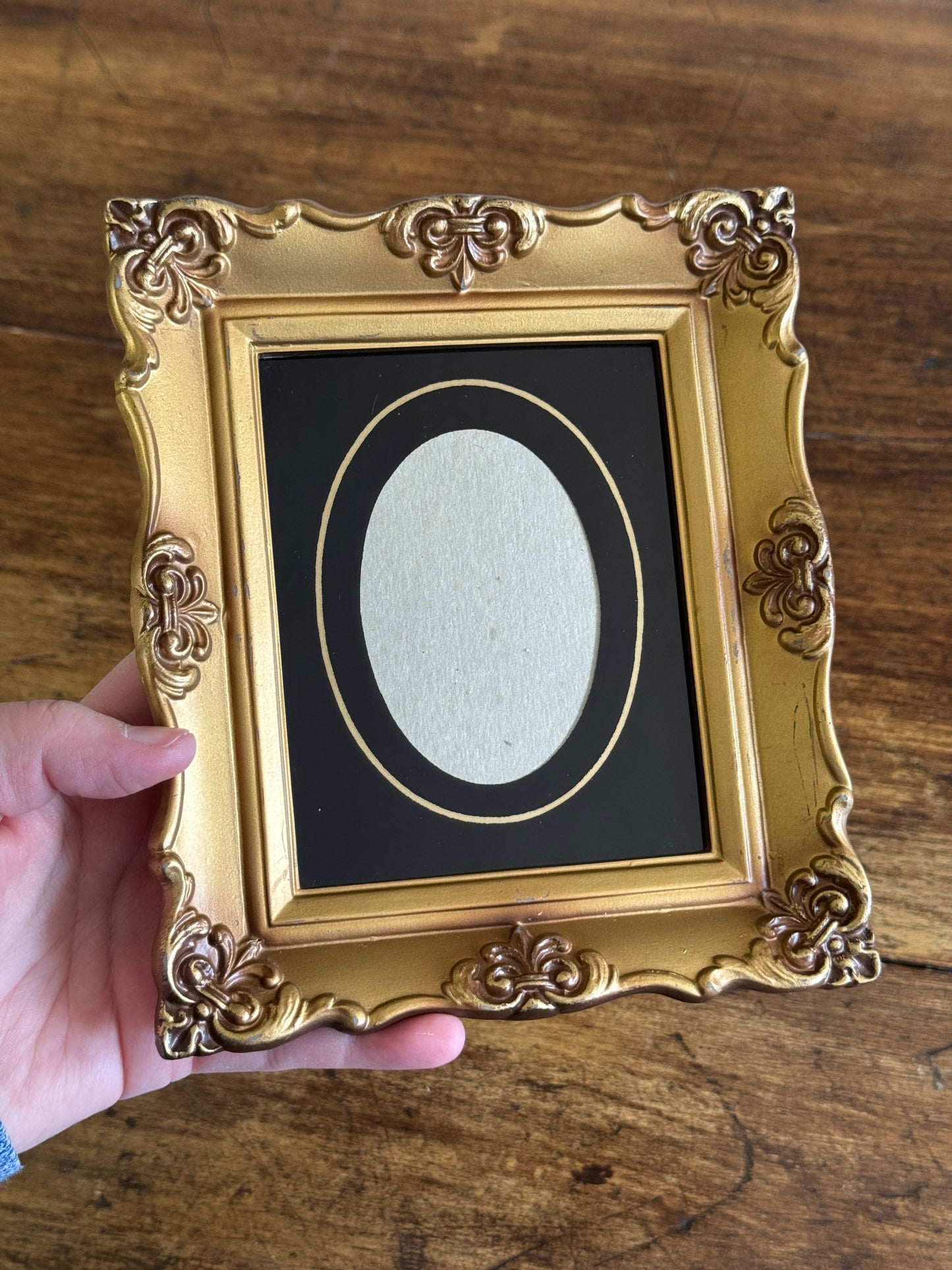 Vintage Resin Ornate Photo Frame with Painted Glass Matte - Made in USA