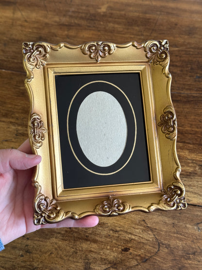 Vintage Resin Ornate Photo Frame with Painted Glass Matte - Made in USA