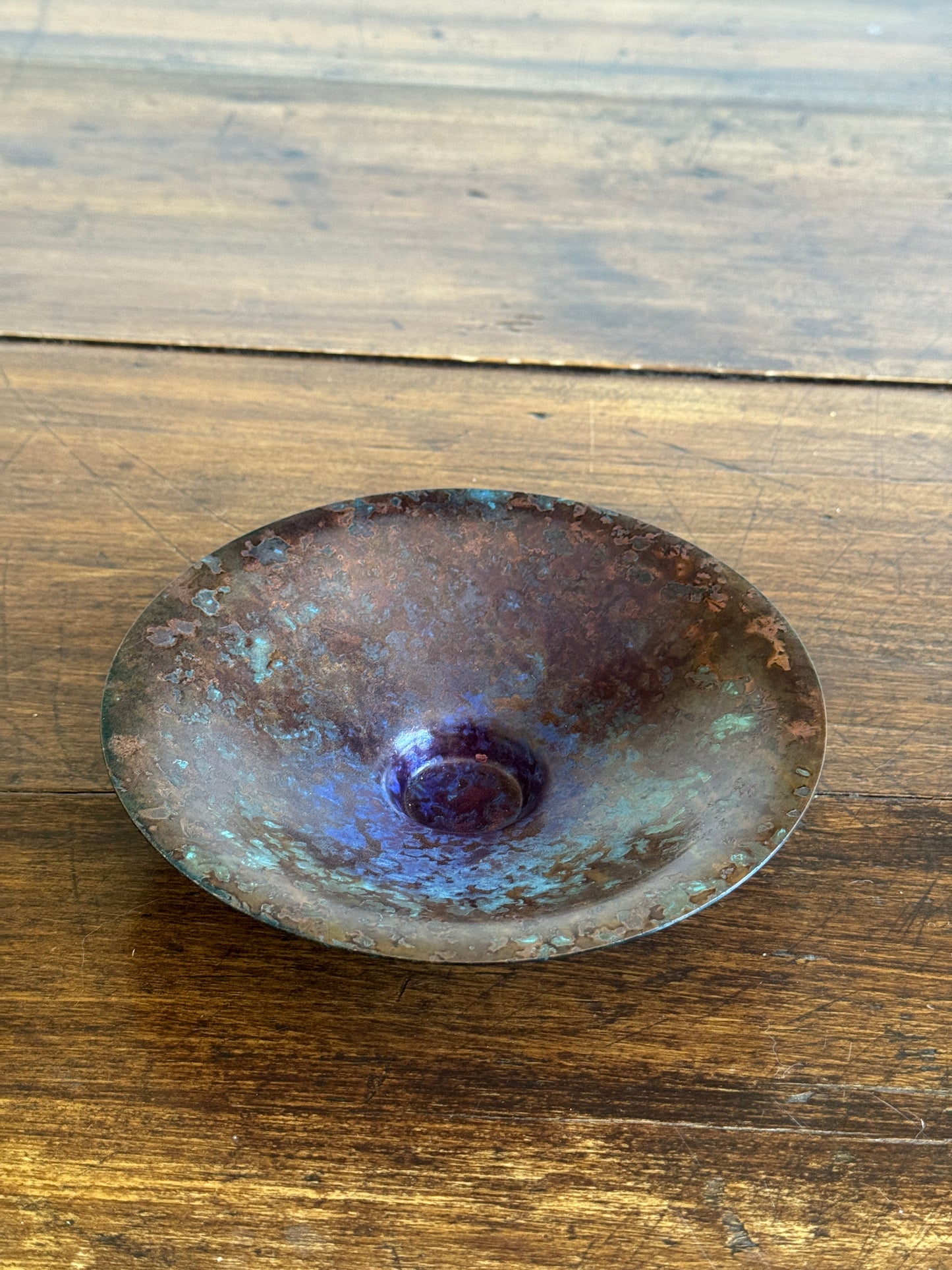 Vintage Mid Century Style Colourful Metal Patina/Enamel Catchall Bowl