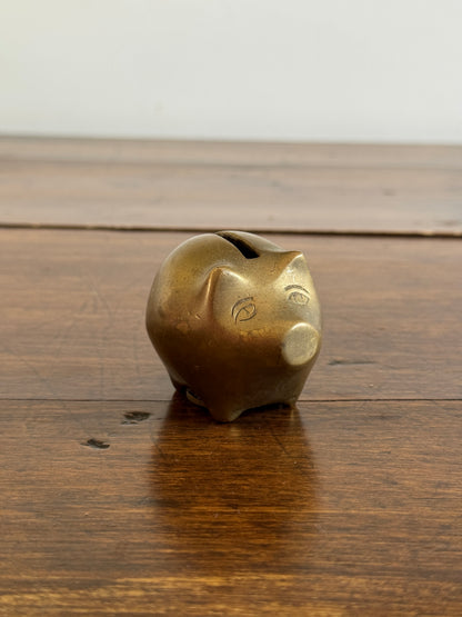 Vintage Miniature/Small Brass Chubby Piggy Bank