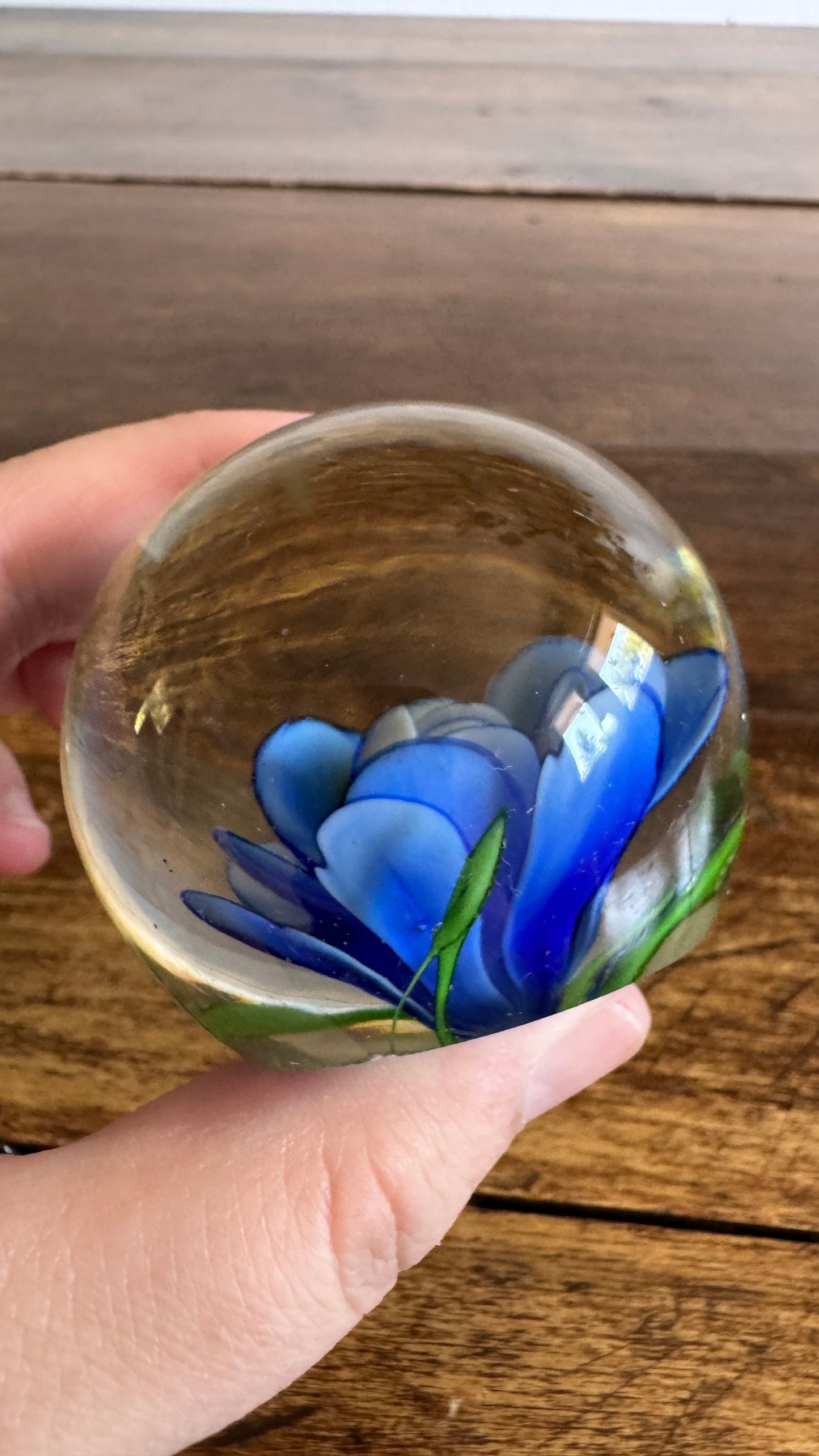 Blue Flower Glass Paperweight