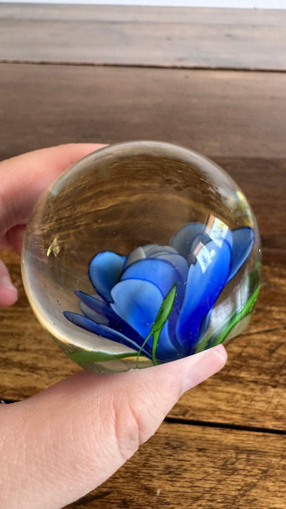 Blue Flower Glass Paperweight