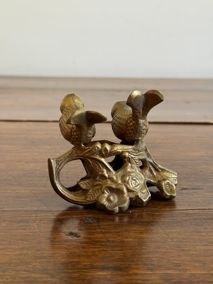 Vintage Brass Birds on Ornate Base - Brass Love Bird Figurine