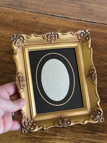 Vintage Resin Ornate Photo Frame with Painted Glass Matte - Made in USA