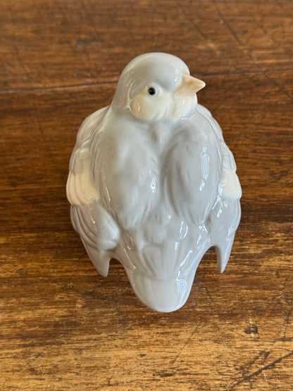 Chubby Ceramic Bird Figurine with Light Blue/Grey and White Colouring