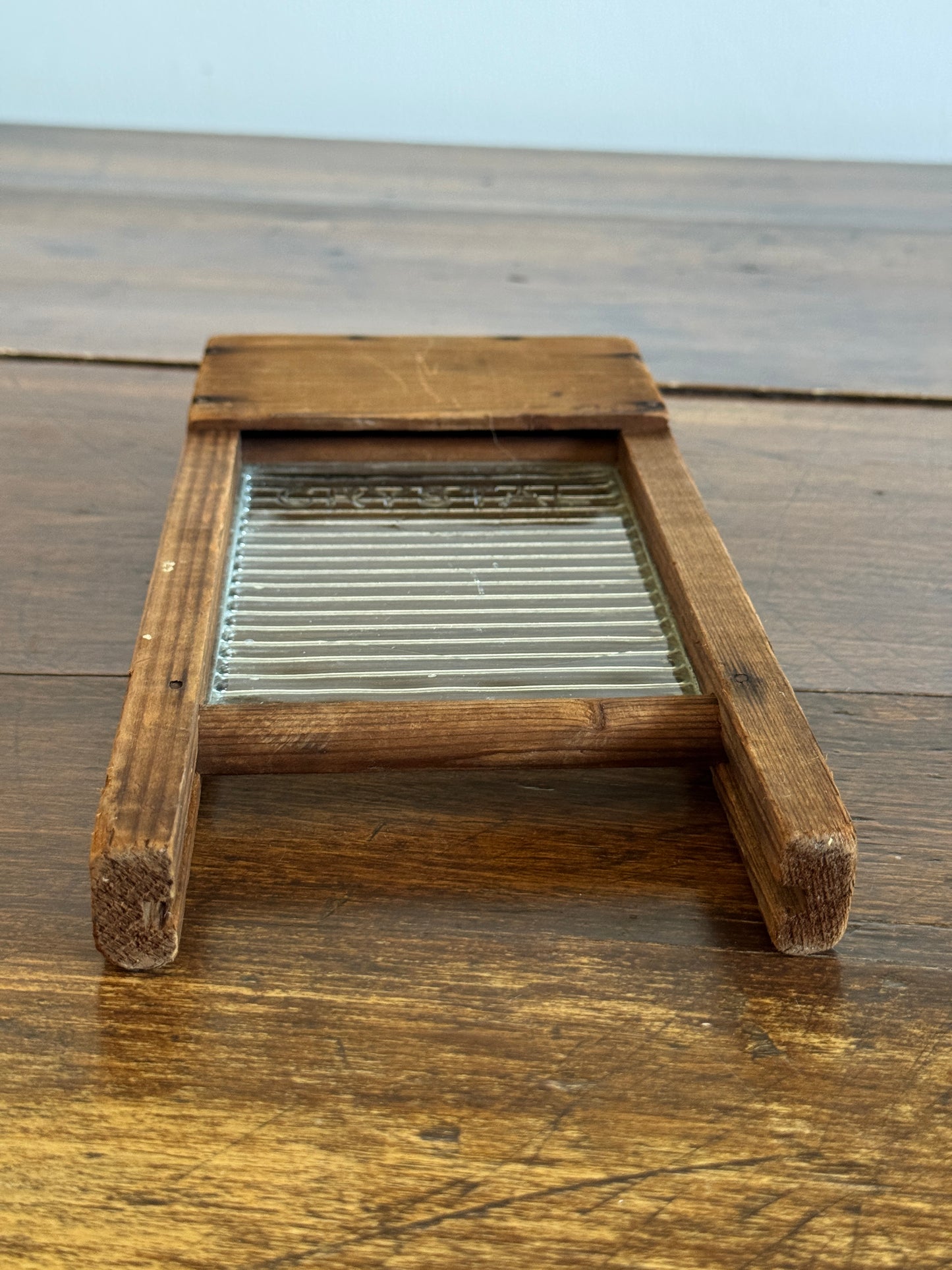 Vintage Small Child Size Wood and Glass Crystal Washboard
