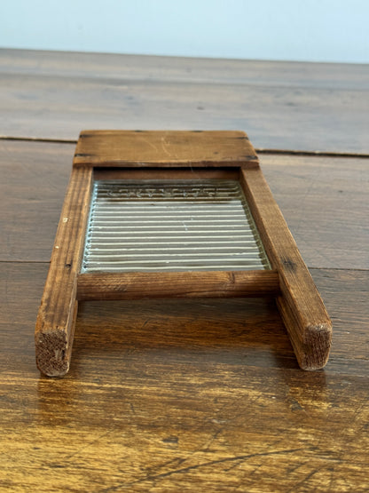 Vintage Small Child Size Wood and Glass Crystal Washboard