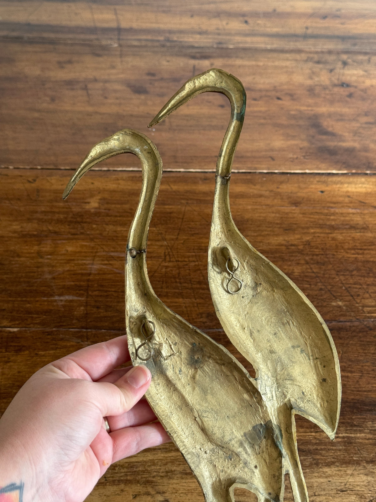 Vintage Brass Mid Century Bird Wall Hanger - Lacquered Brass Crane, Heron, Ibis Birds