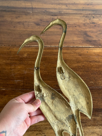 Vintage Brass Mid Century Bird Wall Hanger - Lacquered Brass Crane, Heron, Ibis Birds