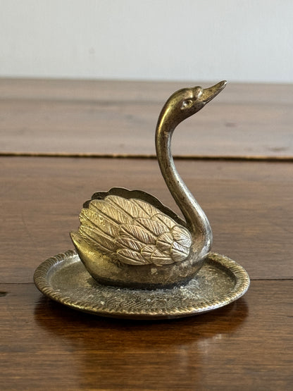 Vintage Silver Plated Swan Ring Holder - Made in Hong Kong