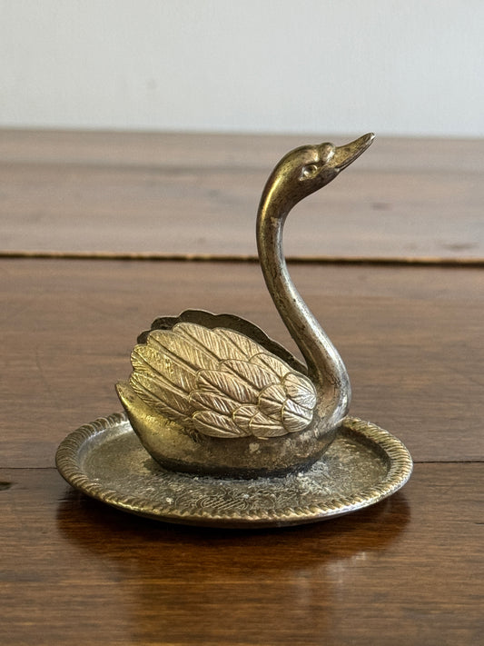 Vintage Silver Plated Swan Ring Holder - Made in Hong Kong