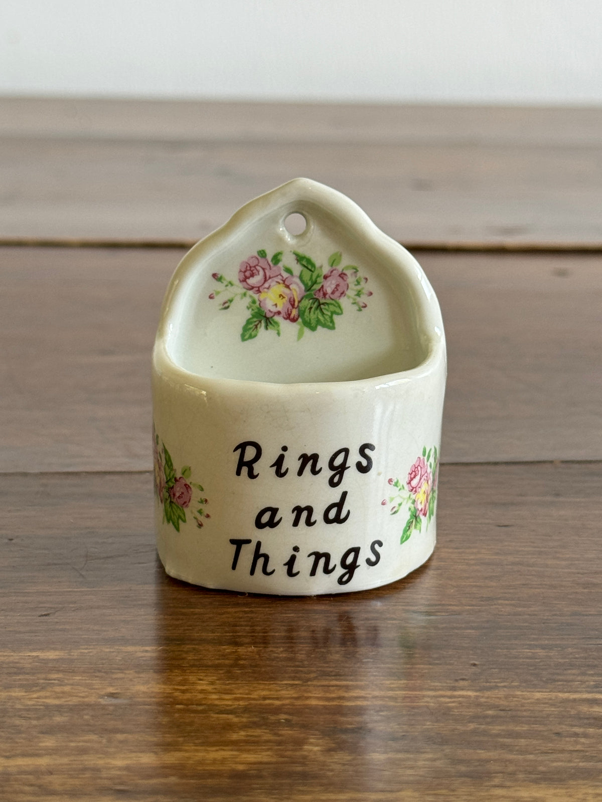 Vintage Rings and Things Ceramic Wall Pocket Jewelry Holder