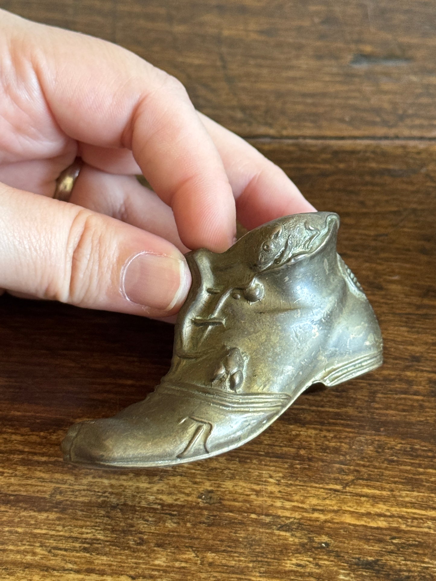 Pick One: Small Brass Boot Holder with Charming Mice Design