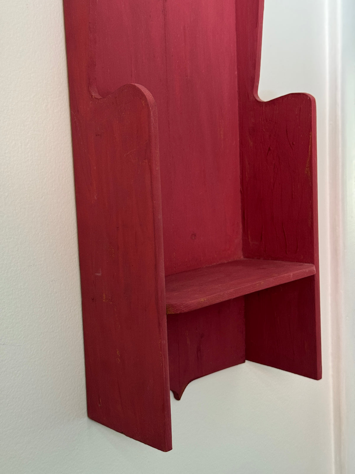 Primitive-Style Wall Shelf - Faded Red Painted Wall Shelf with Single Ledge and Ornate Back